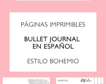 Bullet Journal en Español Bohemio Romantico Planner Imprimible Planificador Digital Agenda 2024 sin fecha perpetuo