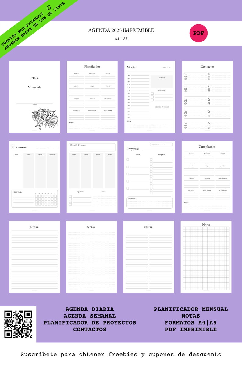 Agenda 2024 Imprimible Español Journal Planner Planificador Digital sin fecha perpetuo Emprendedora imagen 6