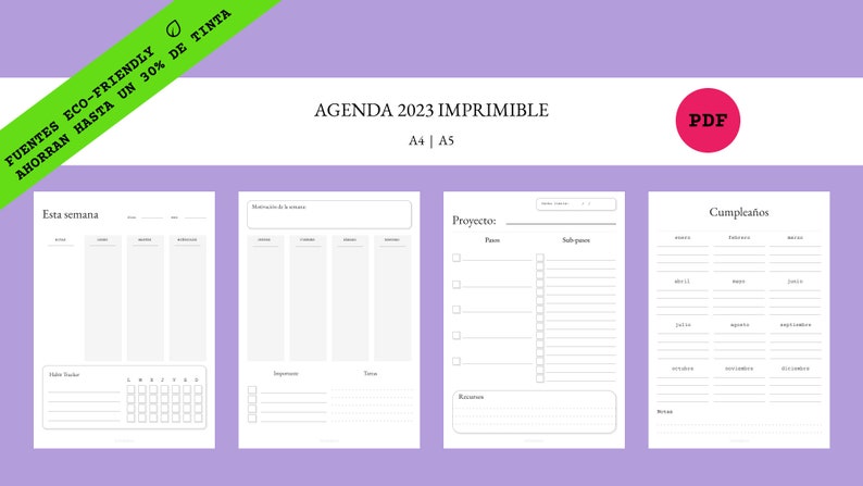Agenda 2024 Imprimible Español Journal Planner Planificador Digital sin fecha perpetuo Emprendedora imagen 3