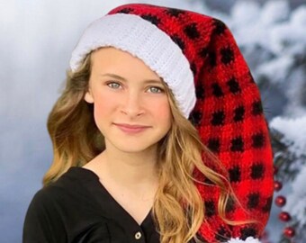 CROCHET PATTERN - Vintage Buffalo Plaid Santa Hat - Christmas Hat - Ava Girl Patterns