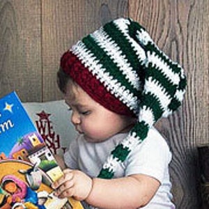EASY CROCHET PATTERN Striped Elf Hat Holiday Hat Pattern Christmas hat Santa Hat Holly Elf Hat 7 Sizes Adult Child image 3