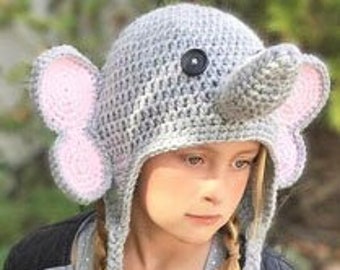 Easy CROCHET PATTERN - Elephant Hat - Earflap - Animal Hat - Ellie the Elephant Hat - Ava Girl Patterns