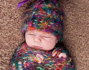 Easy LOOM KNITTING PATTERN - Newborn Hat Cocoon Set - Rainbow Hat - Baby Hat - Rainlyn Hat Cocoon Set - Ava Girl Patterns