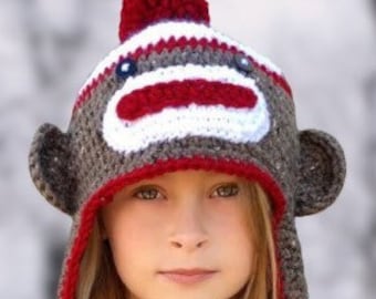 Easy CROCHET PATTERN - Sock Monkey Hat - Baby - Child - Adult - Animal Hat - Photo Prop - Cecil the Sock Monkey - Ava Girl Patterns
