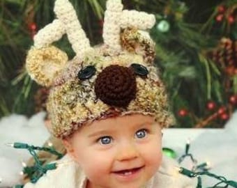 Easy CROCHET PATTERN - Reindeer Hat - Christmas - Holiday - Photo Prop - Baby - Child - Adult - Ava Girl Patterns