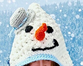 EASY CROCHET PATTERN - Frosty the Snowman Hood - Christmas Hat - Snowman Hat - Ava Girl Patterns