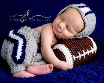 EASY CROCHET PATTERN - Baby Football Set - Helmet - Pants - Plush Football - Newborn - Johnny Football - Ava Girl Patterns