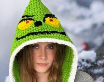 EASY CROCHET PATTERN - Grinch Hood - Christmas Hat - Holiday Hats -  Child to Adult - 3 Sizes - Ava Girl Patterns