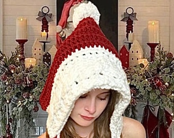 PATRÓN DE GANCHILLO FÁCIL - Cable Santa Hood - Gorro de Papá Noel - 3 Tallas - Patrones Ava Girl