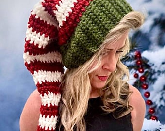 EASY CROCHET PATTERN: Chunky Jingle Elf Hat - Christmas Hat - Holiday Hats - Child to Adult Christmas Hats - Ava Girl Patterns