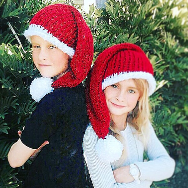 Easy KNIFTY KNITTER PATTERN - Santa Hat - Christmas Hat - Holiday Hat - Family Collection - Ava Girl Patterns