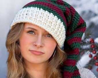 EASY CROCHET PATTERN - Vintage Kris Kringle Hat - Striped Elf Hat - Santa Hat -8 Sizes - Ava Girl Patterns