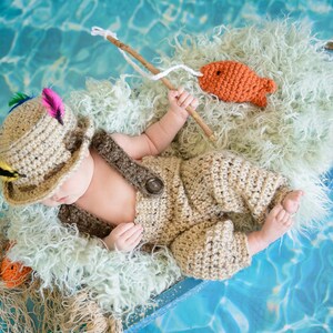 EASY CROCHET PATTERN Baby Fishing Hat Pant Set Bucket Hat Suspender Pants Newborn Photo Prop Michelson Fishing Set image 3