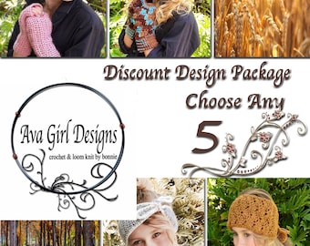 Ava Girl Pattern Discount Package of any 5 Crochet or Loom Patterns