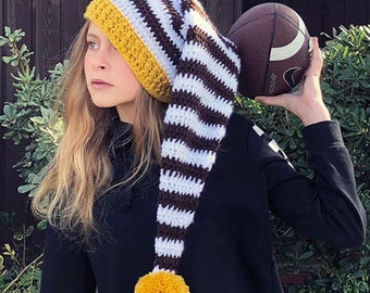 EASY CROCHET PATTERN - Deluxe Football Elf Hat - Striped Elf Hat - 8 Sizes - Ava Girl Patterns