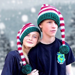 EASY CROCHET PATTERN Striped Elf Hat Holiday Hat Pattern Christmas hat Santa Hat Holly Elf Hat 7 Sizes Adult Child image 7