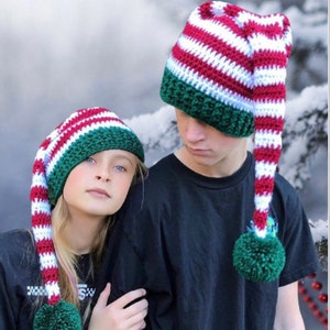 EASY CROCHET PATTERN Striped Elf Hat Holiday Hat Pattern Christmas hat Santa Hat Holly Elf Hat 7 Sizes Adult Child image 5