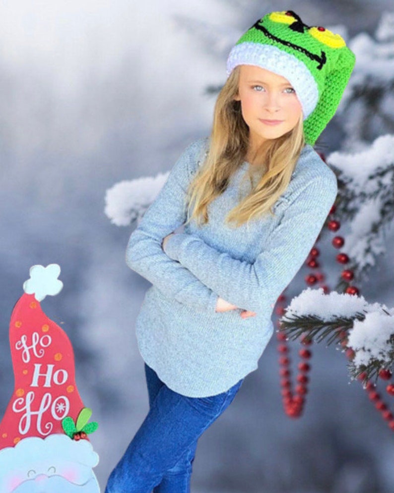 EASY CROCHET PATTERN Grinch Inspired Christmas Hat Holiday Elf Hat 8 Sizes Ava Girl Patterns image 5