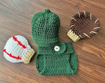 EASY CROCHET PATTERN - Baby Baseball Hat - Diaper Cover - Glove - Baseball - Newborn Photo Prop - Bayler Baseball Set - Ava Girl Patterns