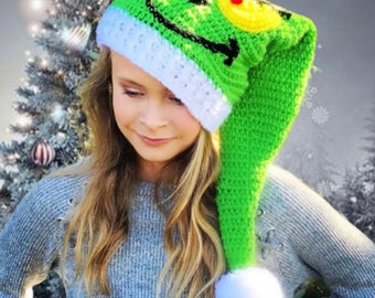 EASY CROCHET PATTERN - Grinch Christmas hat -  Christmas Hat - Holiday - Green Elf Hat - Elf Hat - 8 Sizes - Ava Girl