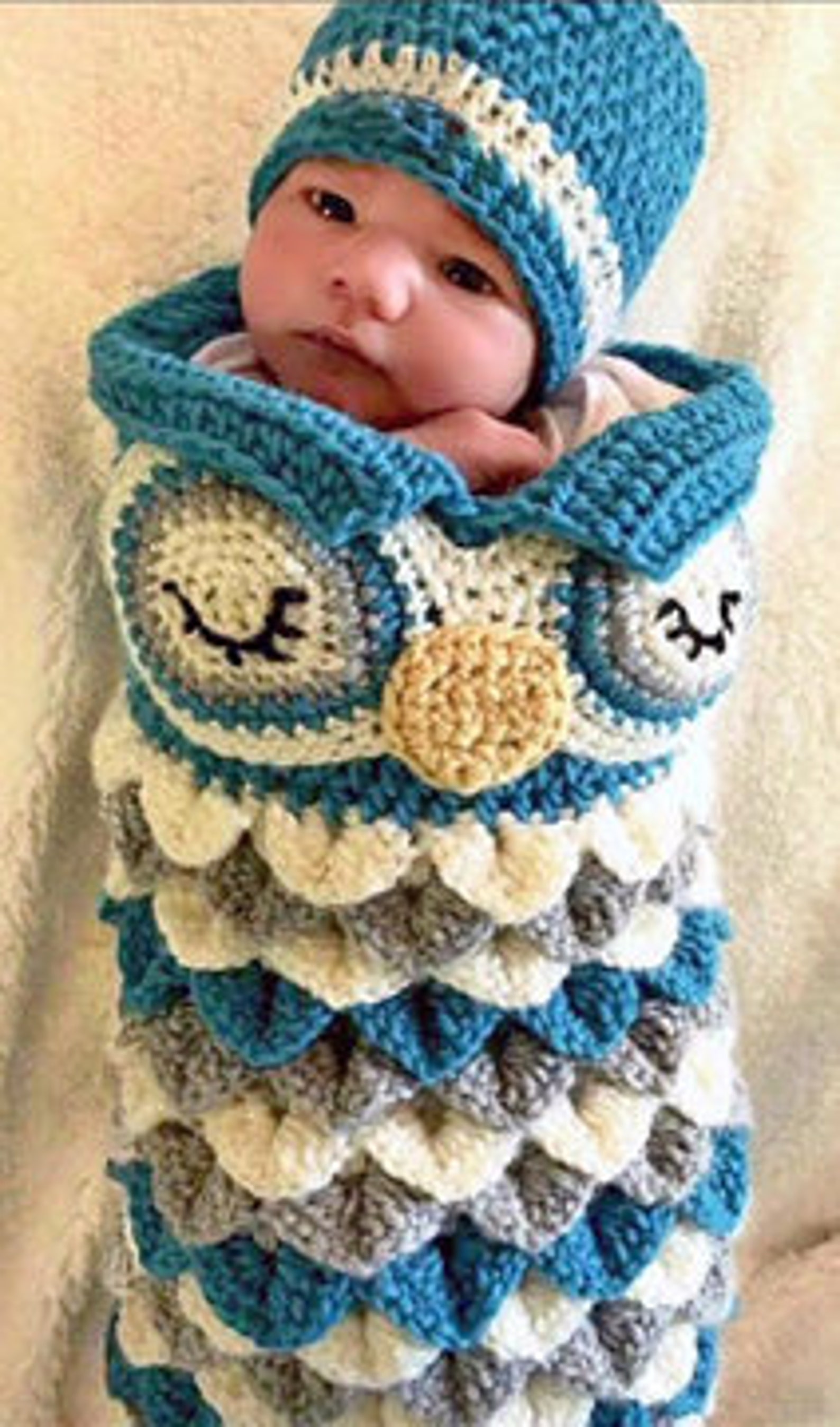 CROCHET PATTERN Owl Cocoon Hat Set Baby Owl Sack Etsy