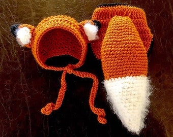 Easy CROCHET PATTERN - Baby Fox Bonnet Diaper Cover Set - Newborn - Animal Hat - Halloween Costume - Friar Fox - Ava Girl Patterns