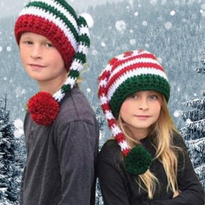 EASY CROCHET PATTERN Striped Elf Hat Holiday Hat Pattern Christmas hat Santa Hat Holly Elf Hat 7 Sizes Adult Child image 8