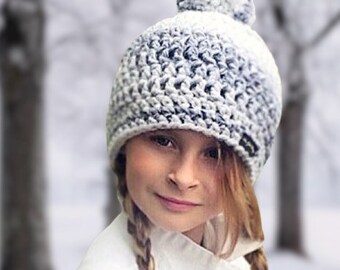 Easy CROCHET PATTERN - Chunky Beanie Hat - Hat Crochet Pattern - Girl's Hat  - Women's Hat  - Pom Pom Hat - The Elsa Hat - Ava Girl Patterns