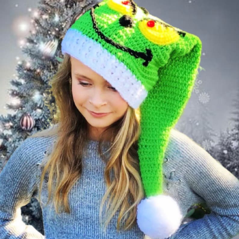 EASY CROCHET PATTERN Grinch Inspired Christmas Hat Holiday Elf Hat 8 Sizes Ava Girl Patterns image 1