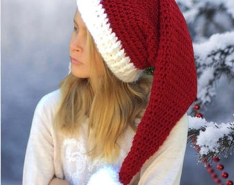 EASY CROCHET PATTERN - Deluxe Red Santa Hat - Holiday Hat  - Santa Elf Hat - Baby Hat - Child - Men - Women - Deluxe Sant Hat