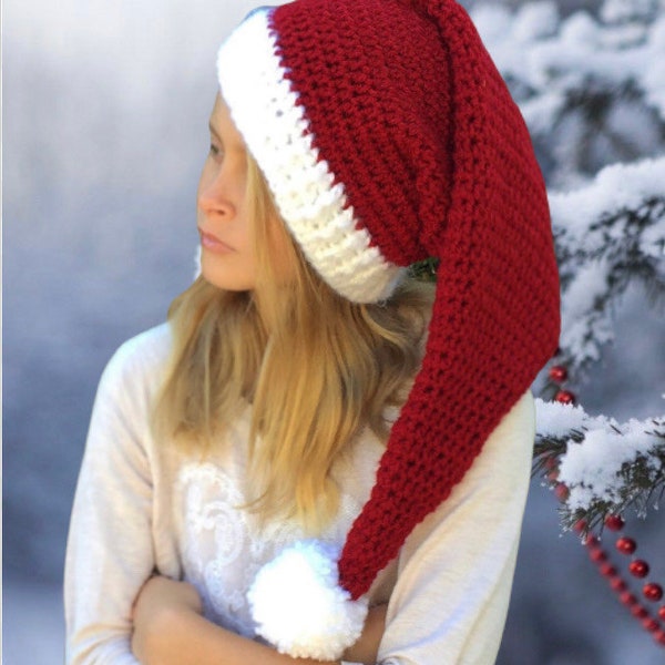 EASY CROCHET PATTERN - Deluxe Red Santa Hat - Holiday Hat  - Santa Elf Hat - Baby Hat - Child - Men - Women - Deluxe Sant Hat