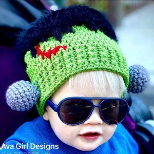 MODELLO FACILE ALL'UNCINETTO - Cappello di Halloween Frankenstein - Cappello Mostro - Cappello Frankie Frankenstein - Modelli Ava Girl