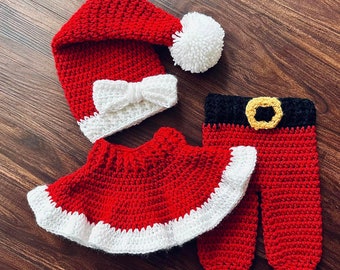 EASY CROCHET PATTERN - Newborn Baby Santa Hat - Pant - Skirt - Oh Sweet Baby Santa Set - Ava Girl Patterns