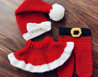 EASY CROCHET PATTERN - Newborn Baby Santa Hat - Pant - Skirt - Oh Sweet Baby Santa Set - Ava Girl Patterns
