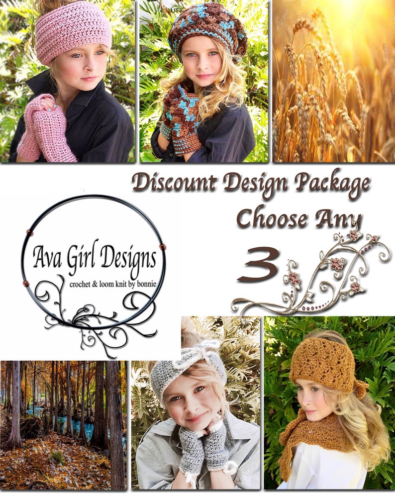 Ava Girl Pattern Discount Package of any 3 Crochet or Loom Patterns