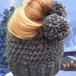 Easy CROCHET PATTERN - Messy Bun Hat - Beanie - Ponytail Hat - Crestlynn Messy Bun Hat - Ava Girl Patterns
