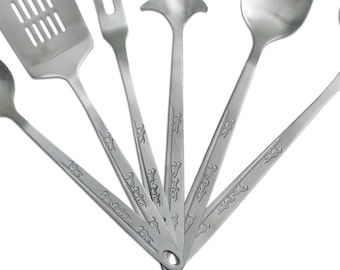 6  Pc Stainless Steel western / horse serving set in Barbwire, Brands, or Running Horses