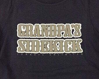 Grandpas Sidekick Cute navy youth , kids  cowboy tee shirt 12mo, 2T, XS (2-4)