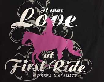 It was love at first ride  Cute  black Adult / youth horse riding  tee shirt