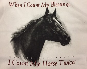 Natural When I count my blessings I count my horse twice  non hooded pullover sweat shirt.