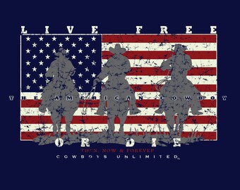 Live Free or Die,  American Flag,  Cowboys Unlimited  Navy unisex, western t-shirt, western tee, Rodeo Shirt, Cowboy T-Shirt, Western Shirt