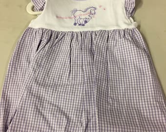 Purple Horse, flowers, and Butterflies  0-3, 18-24 month embroidered purple dress and diaper cover