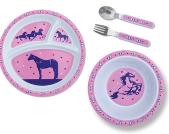 4 pc horse or cowboy Kids Dinnerware gift set