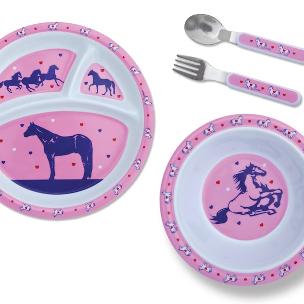 4 pc horse or cowboy Kids Dinnerware gift set