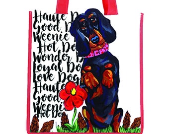 Dachshund Tote Bag, Wiener Dog Tote Bag, Totes, Small Dog, Hound Dog, Tote Bag, Pet Lovers, Eco Friendly Bag, Reusable, Black Dog, Brown Dog
