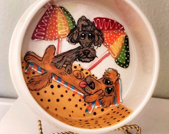 Hand painted pet bowl, Custom Dog bowl, Whimsical pet bowl
