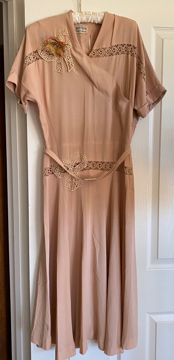 Original Martha Manning 1950's Taupe Dress, Dolman