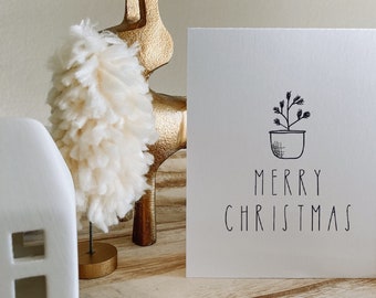 Minimal Merry Christmas greeting card |  happy holidays | seasons greetings | blank inside Christmas stationery