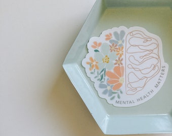 Mental health matters flower brain sticker / mental health art / cute  sticker for hydro flask / vinyl decal / floral brain mental health