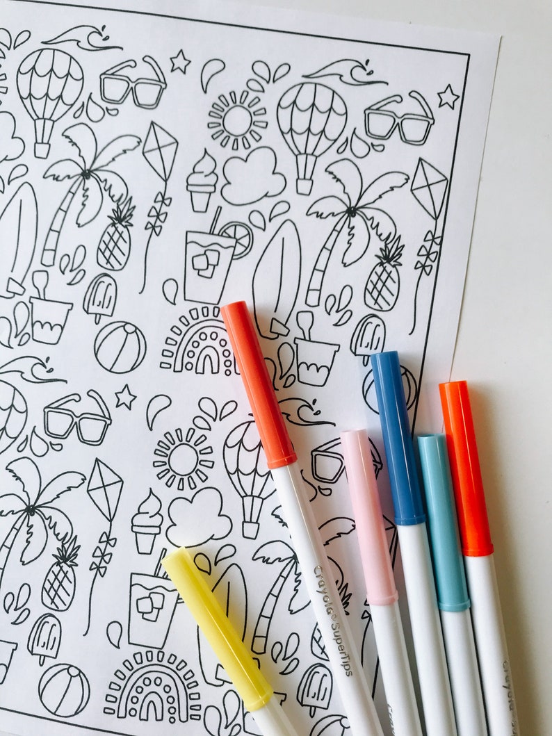 Beach Themed Printable Coloring Sheets for Kids / Hippy Van - Etsy